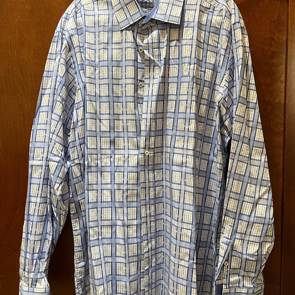 Bugatchi Blue and White Plaid Men's Shirt